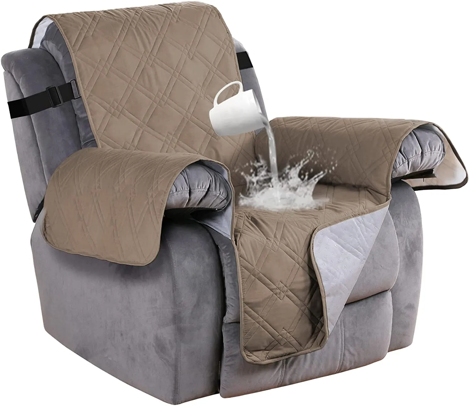 100% Water Proof Recliner Chair Covers Pet Furniture Cover for Leather Recliner Protector Slip Covers for Pets Cats Sitting Area Up to 30" Couch Covers Non Slip (Oversized Recliner: Brown)