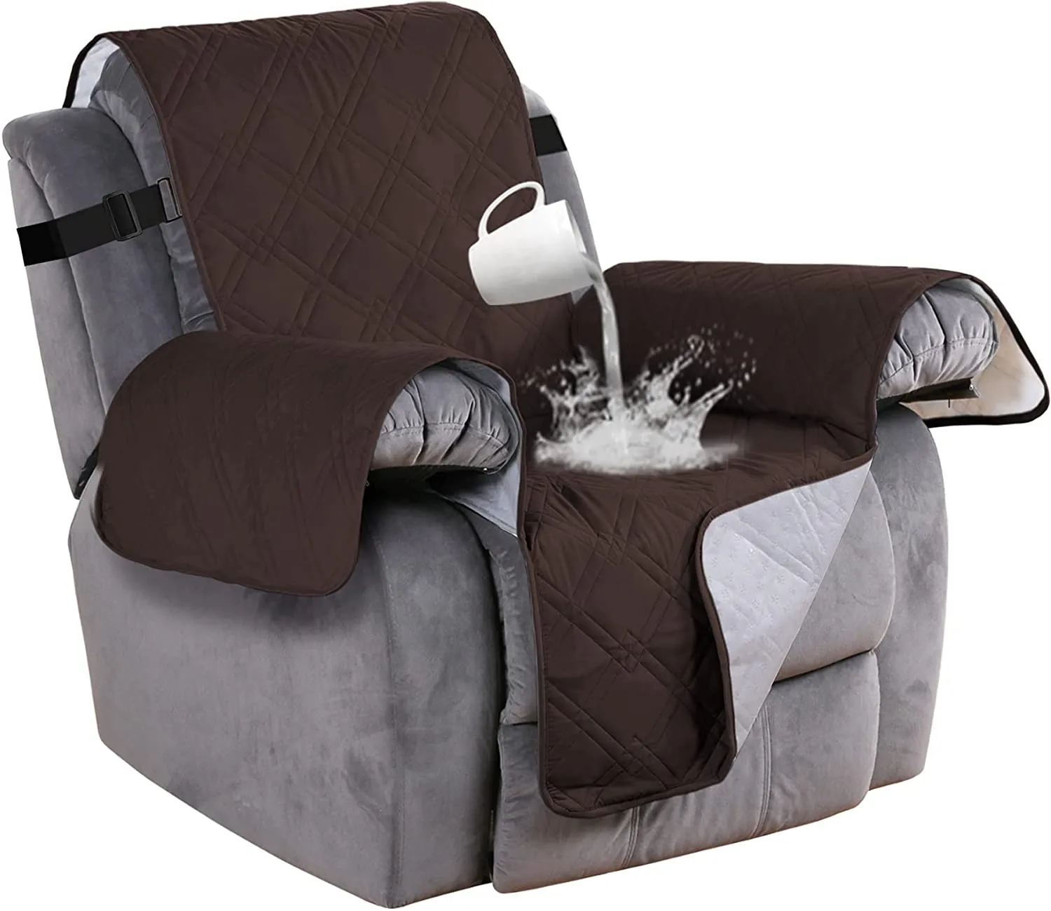 100% Water Proof Recliner Chair Covers Pet Furniture Cover for Leather Recliner Protector Slip Covers for Pets Cats Sitting Area Up to 30" Couch Covers Non Slip (Oversized Recliner: Brown)