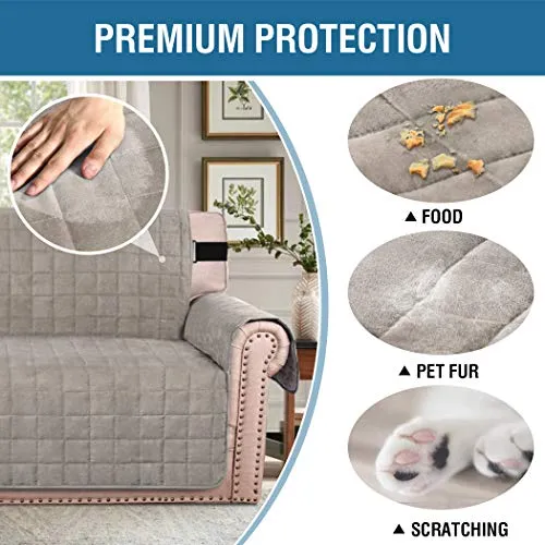 100% Waterproof Sofa Furniture Cover Suede Couch Covers for Dogs Velvet Sofa Protector Leather Sofa Cover Seat Width 70" Sofa Slipcovers with 2" Strap and Non-Slip Backing (Sofa, Taupe)