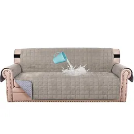 100% Waterproof Sofa Furniture Cover Suede Couch Covers for Dogs Velvet Sofa Protector Leather Sofa Cover Seat Width 70" Sofa Slipcovers with 2" Strap and Non-Slip Backing (Sofa, Taupe)