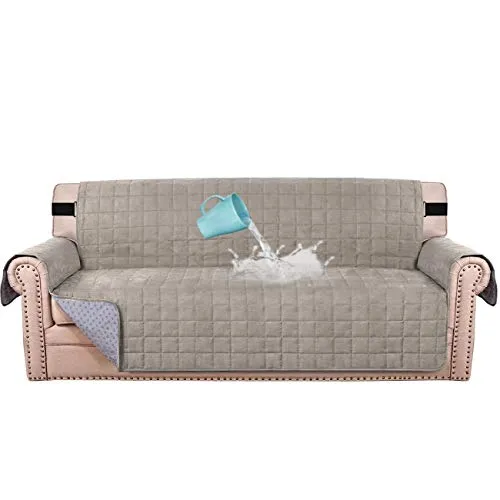 100% Waterproof Sofa Furniture Cover Suede Couch Covers for Dogs Velvet Sofa Protector Leather Sofa Cover Seat Width 70" Sofa Slipcovers with 2" Strap and Non-Slip Backing (Sofa, Taupe)
