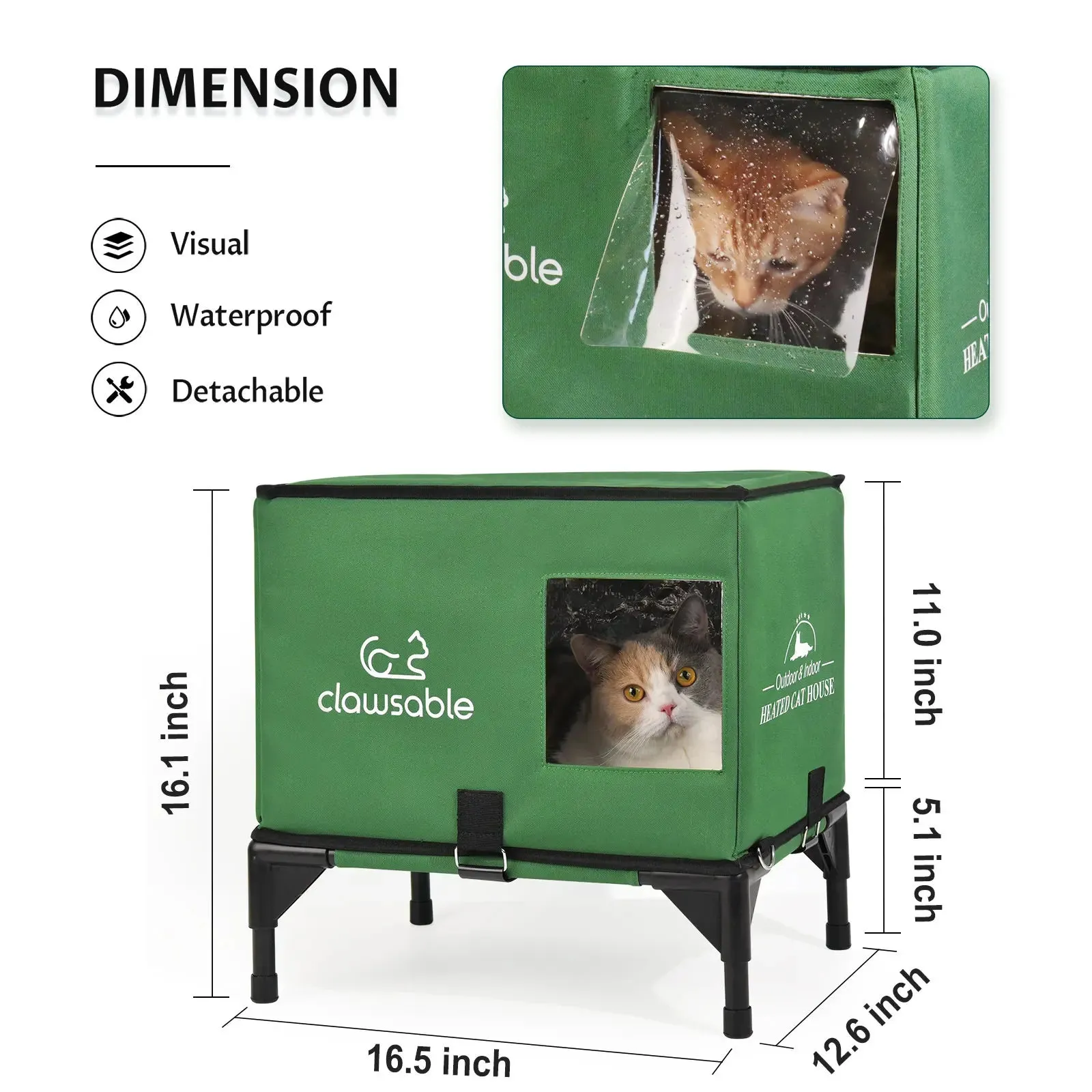 2 in 1 Outdoor Elevated Portable Insulated Cat House Small