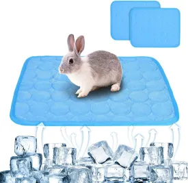 2PCS Summer Cooling Mat for Rabbit, Washable Bunny Bed, Rabbit Bed Mat, Guinea Pig Cage Liner Hamster Pee Pad, Fleece Sleep Pad for Squirrel, Hedgehog, Chinchilla, Small Animals, 15.8''x11.8'' Blue