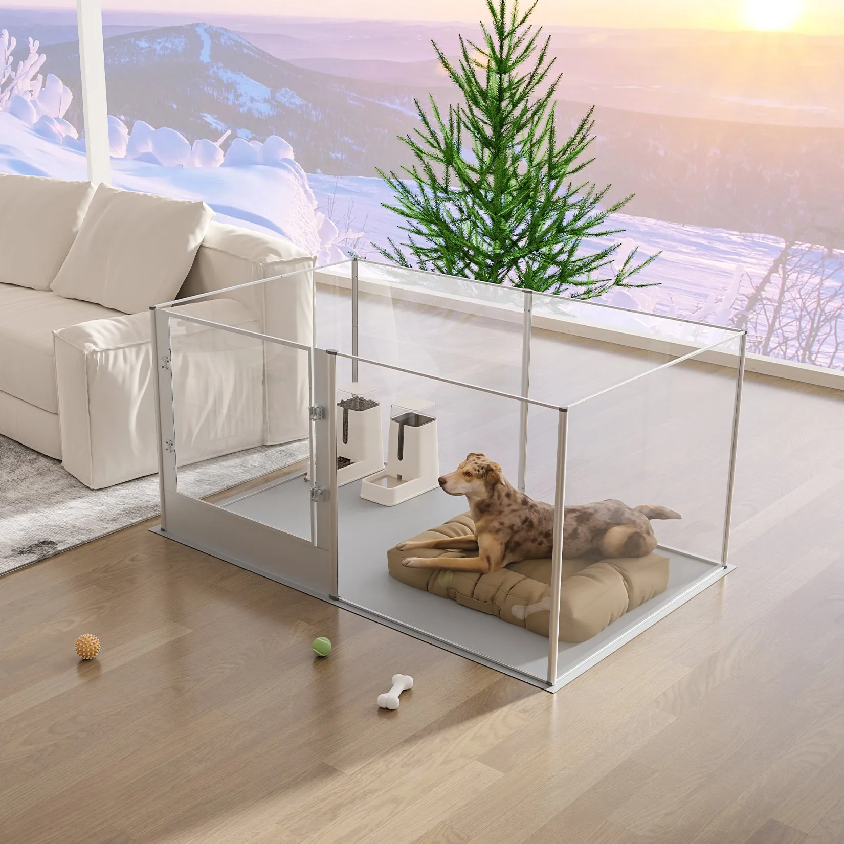 Acrylic Dog Playpen Fence: Indoor Clear Acrylic Pet Whelping Pen Box Dog Playpen Kennel Crate 80cm Taller with Waterproof Pad for Dogs, Rabbits, Guinea Pig