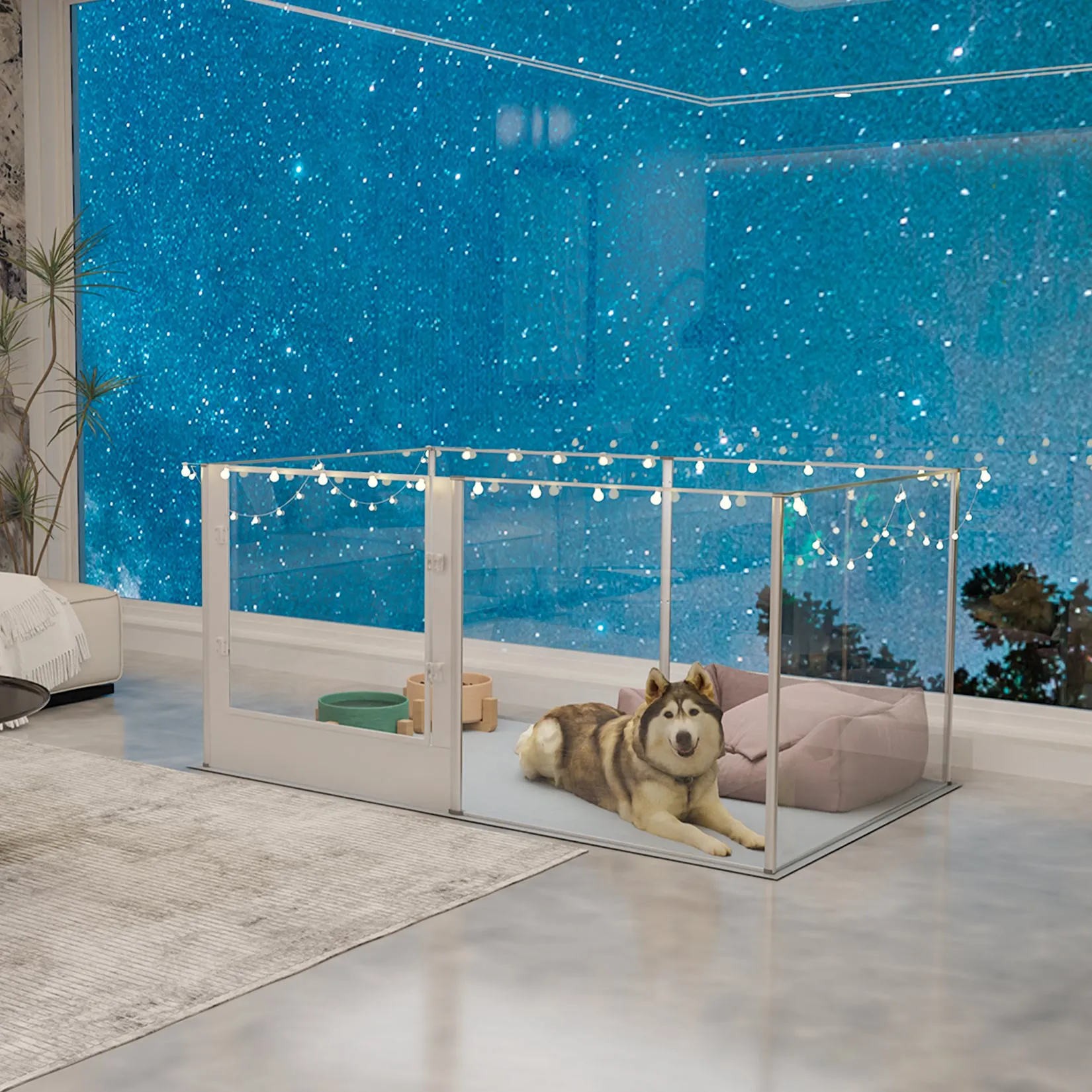 Acrylic Dog Playpen Fence: Indoor Clear Acrylic Pet Whelping Pen Box Dog Playpen Kennel Crate 80cm Taller with Waterproof Pad for Dogs, Rabbits, Guinea Pig