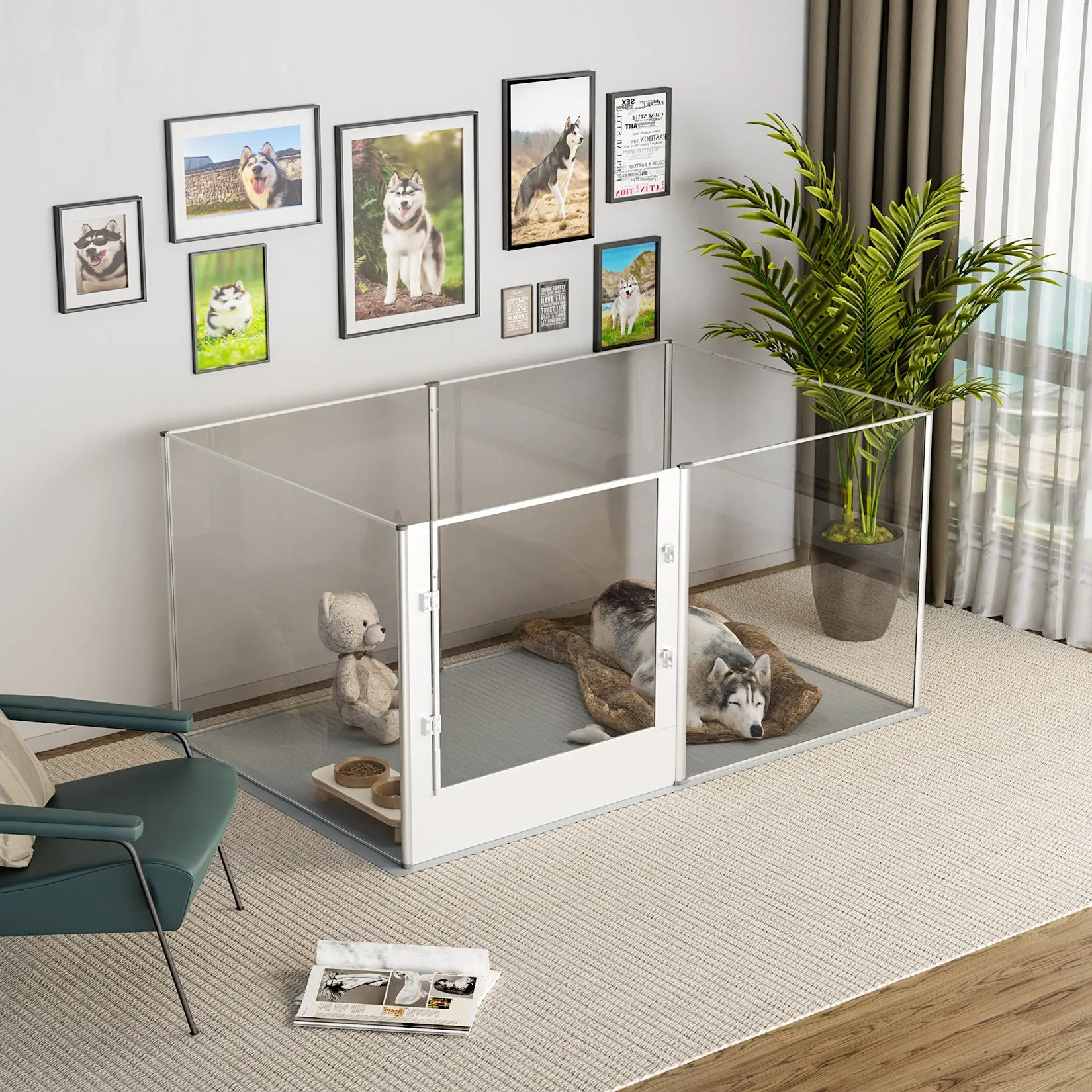 Acrylic Dog Playpen Fence: Indoor Clear Acrylic Pet Whelping Pen Box Dog Playpen Kennel Crate 80cm Taller with Waterproof Pad for Dogs, Rabbits, Guinea Pig