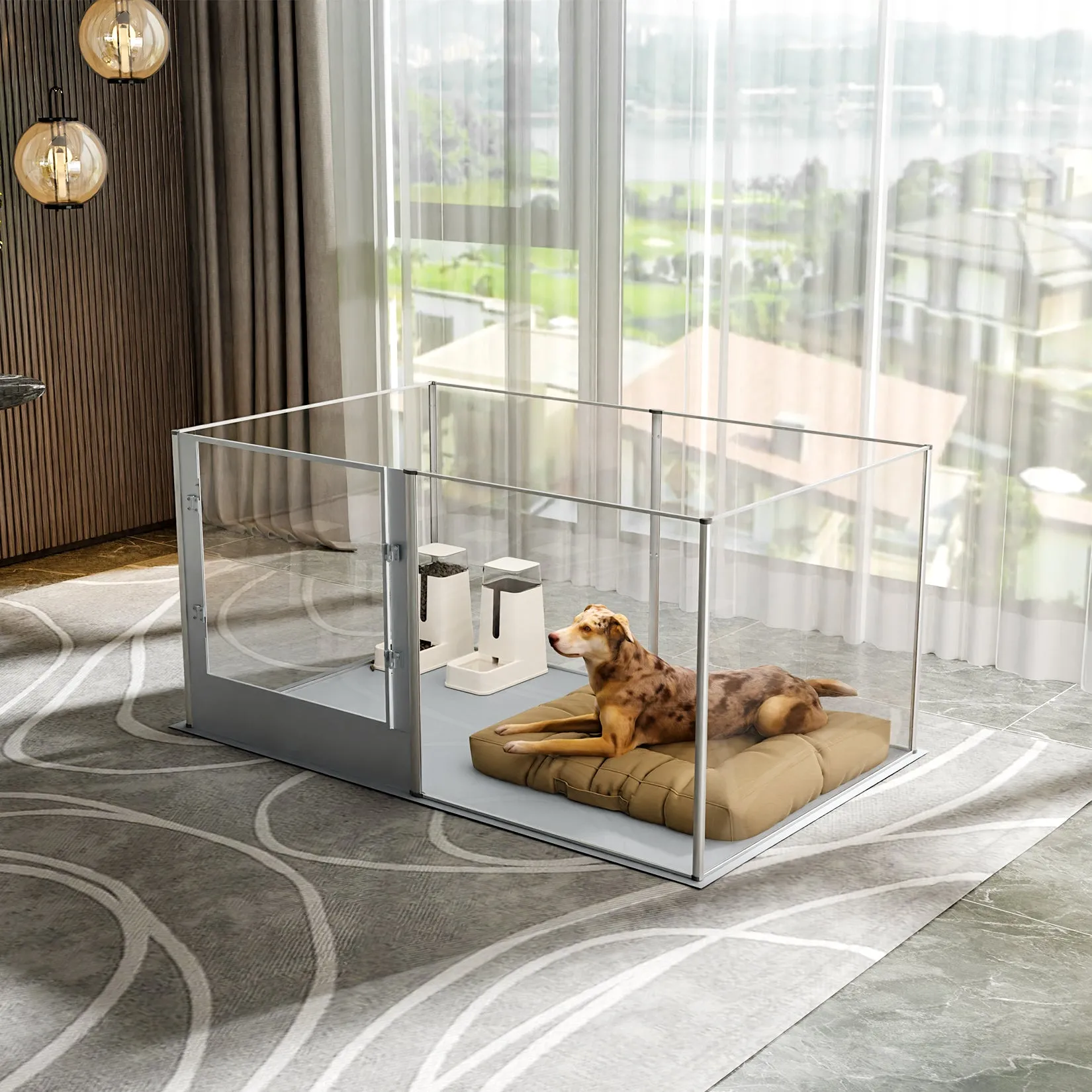 Acrylic Dog Playpen Fence: Indoor Clear Acrylic Pet Whelping Pen Box Dog Playpen Kennel Crate 80cm Taller with Waterproof Pad for Dogs, Rabbits, Guinea Pig