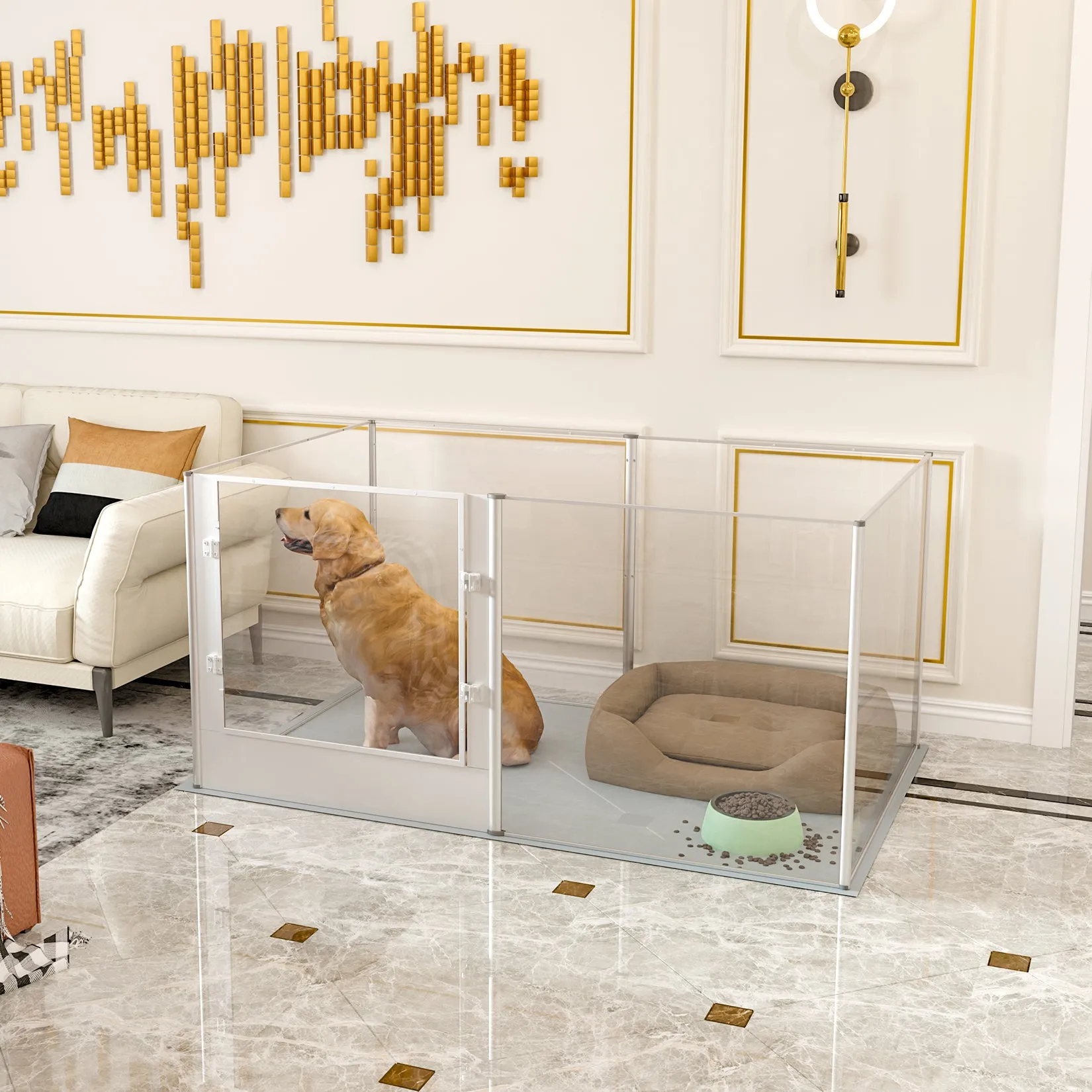 Acrylic Dog Playpen Fence: Indoor Clear Acrylic Pet Whelping Pen Box Dog Playpen Kennel Crate 80cm Taller with Waterproof Pad for Dogs, Rabbits, Guinea Pig