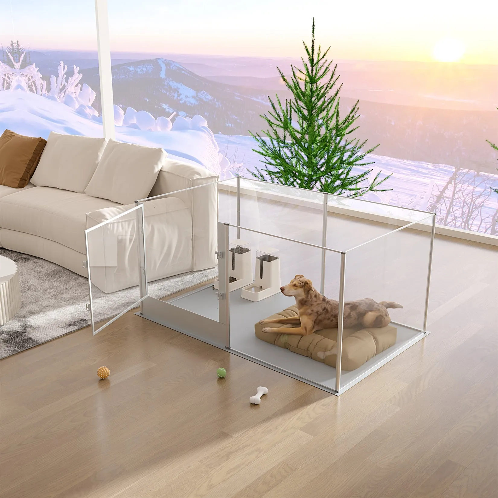 Acrylic Dog Playpen Fence: Indoor Clear Acrylic Pet Whelping Pen Box Dog Playpen Kennel Crate 80cm Taller with Waterproof Pad for Dogs, Rabbits, Guinea Pig