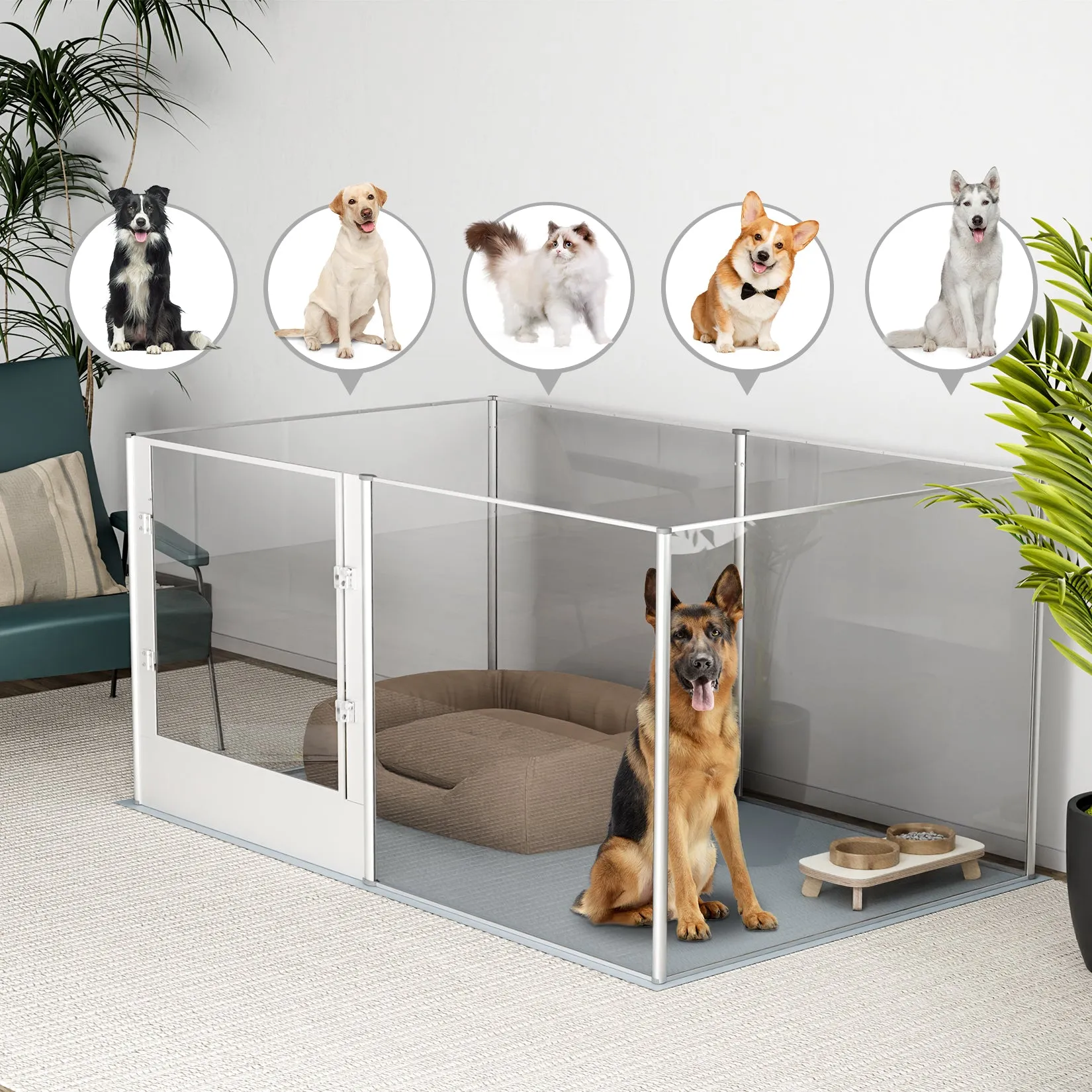 Acrylic Dog Playpen Fence: Indoor Clear Acrylic Pet Whelping Pen Box Dog Playpen Kennel Crate 80cm Taller with Waterproof Pad for Dogs, Rabbits, Guinea Pig