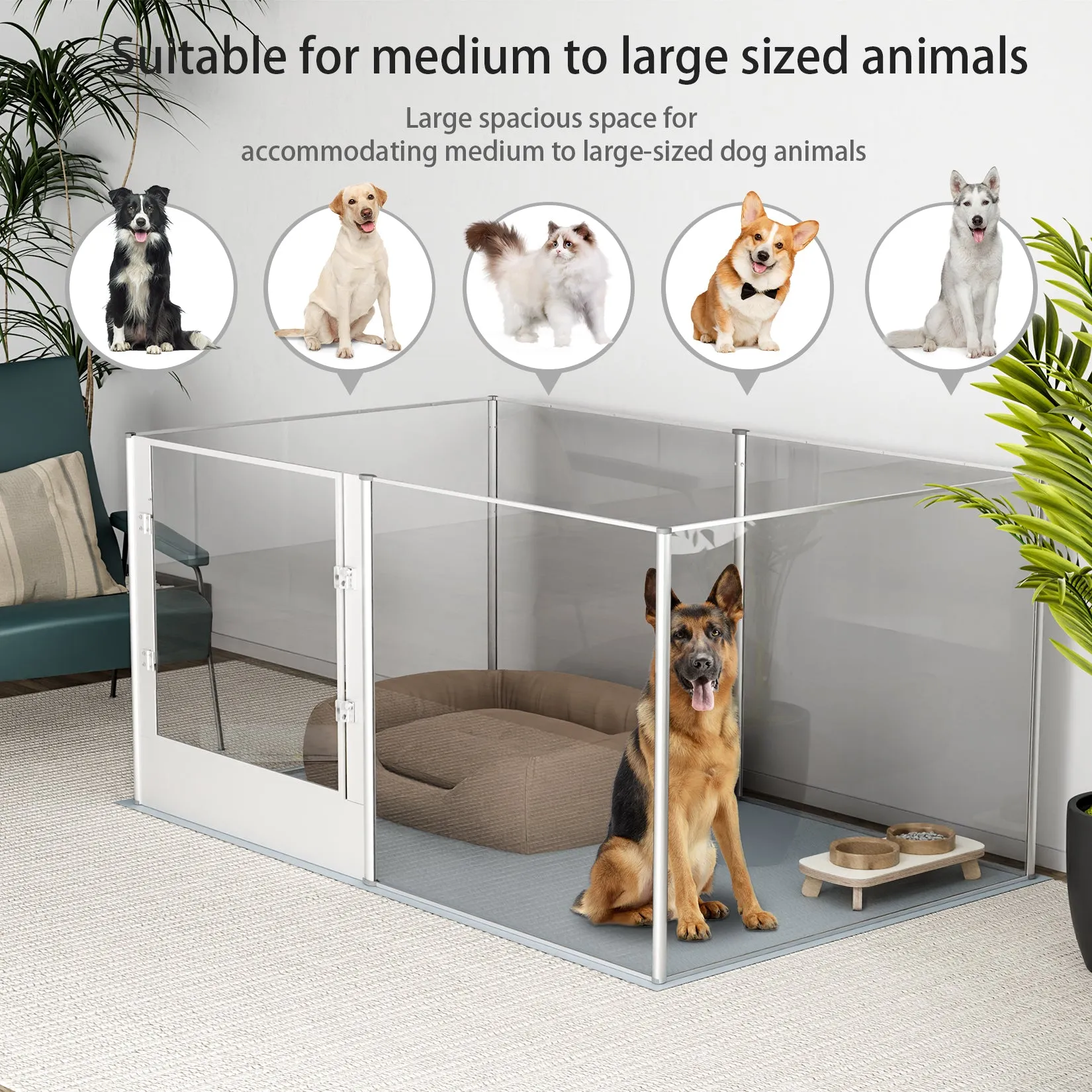 Acrylic Dog Playpen Fence: Indoor Clear Acrylic Pet Whelping Pen Box Dog Playpen Kennel Crate 80cm Taller with Waterproof Pad for Dogs, Rabbits, Guinea Pig
