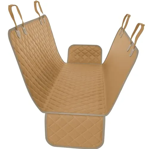Active Pets Dog Car Seat Cover for Back Seat, Protector Dog Hammock for Car - Waterproof Pet Back Seat Cover for Trucks, Sedans & SUVs - Use with Chom Chom Roller Pet Hair Remover. Beige