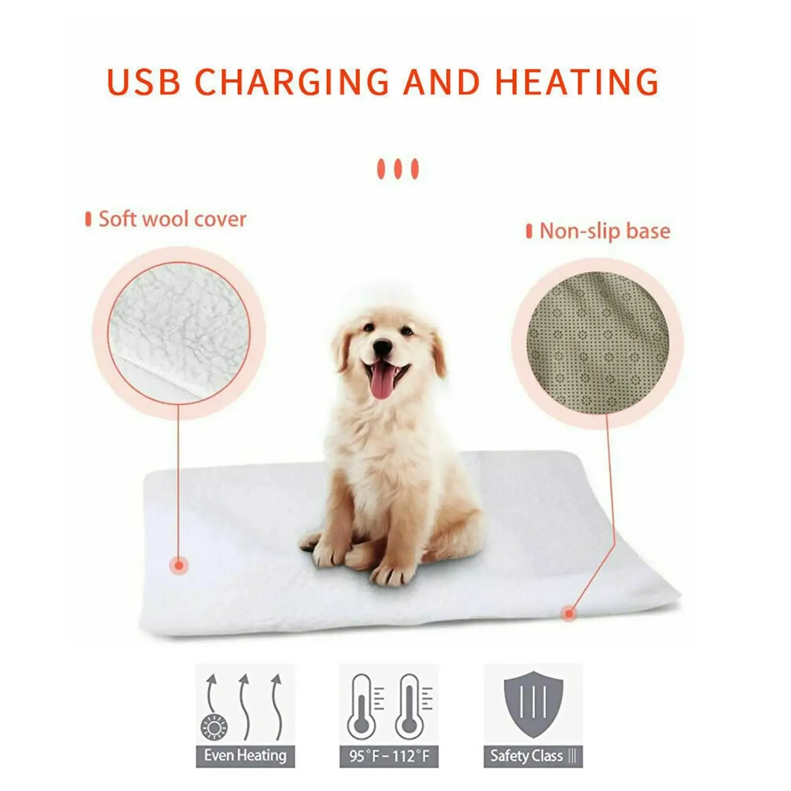 AiroPaws™ Pet Self-Heating Pad Dog Cat Winter Electric Blanket Warming Pad Plush Bed Cushion Thermal Mat USB Charging Hot Pet Accessories