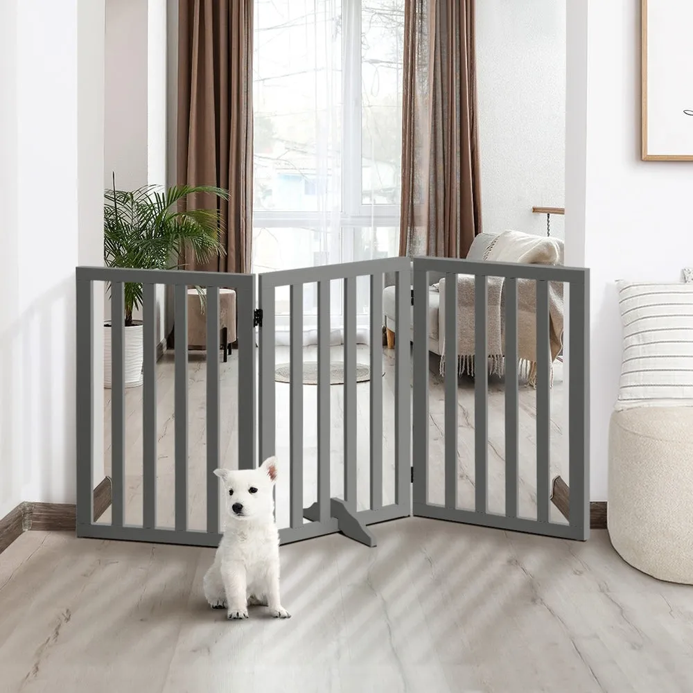 Alopet Wooden Pet Gate Dog Fence 3 Panels 80cm Grey