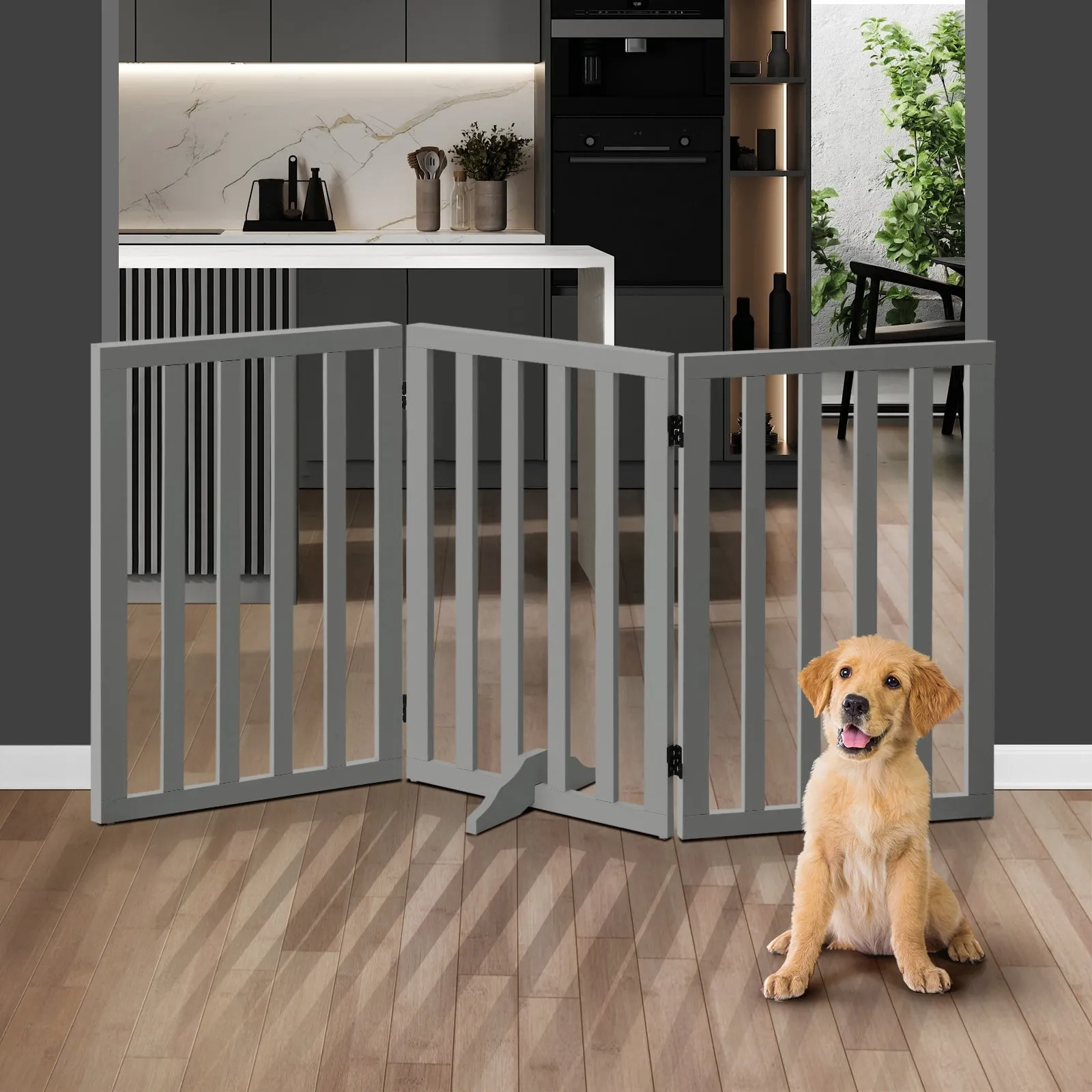 Alopet Wooden Pet Gate Dog Fence Grey Safety Stair Barrier Security Door 80cm
