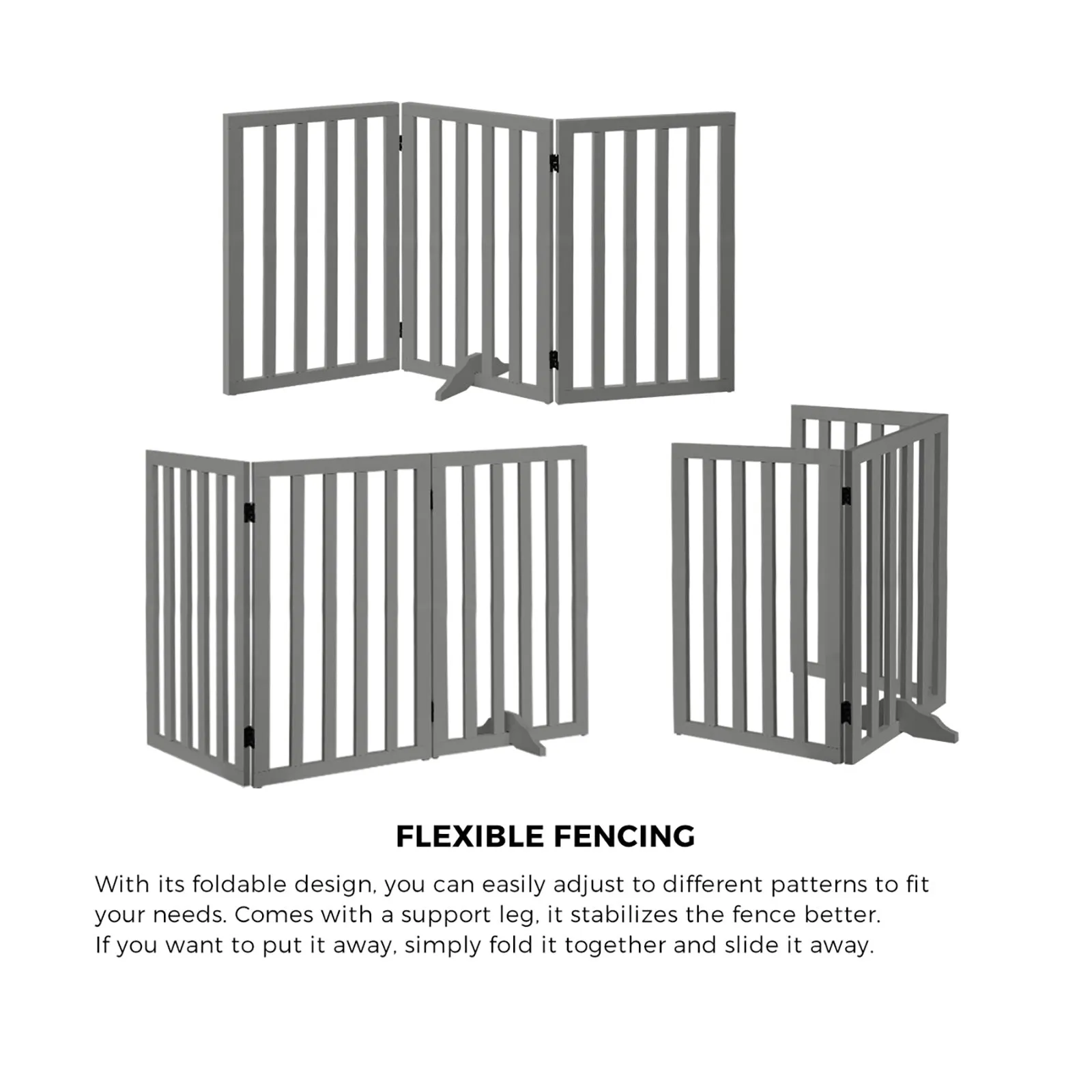 Alopet Wooden Pet Gate Dog Fence Grey Safety Stair Barrier Security Door 80cm