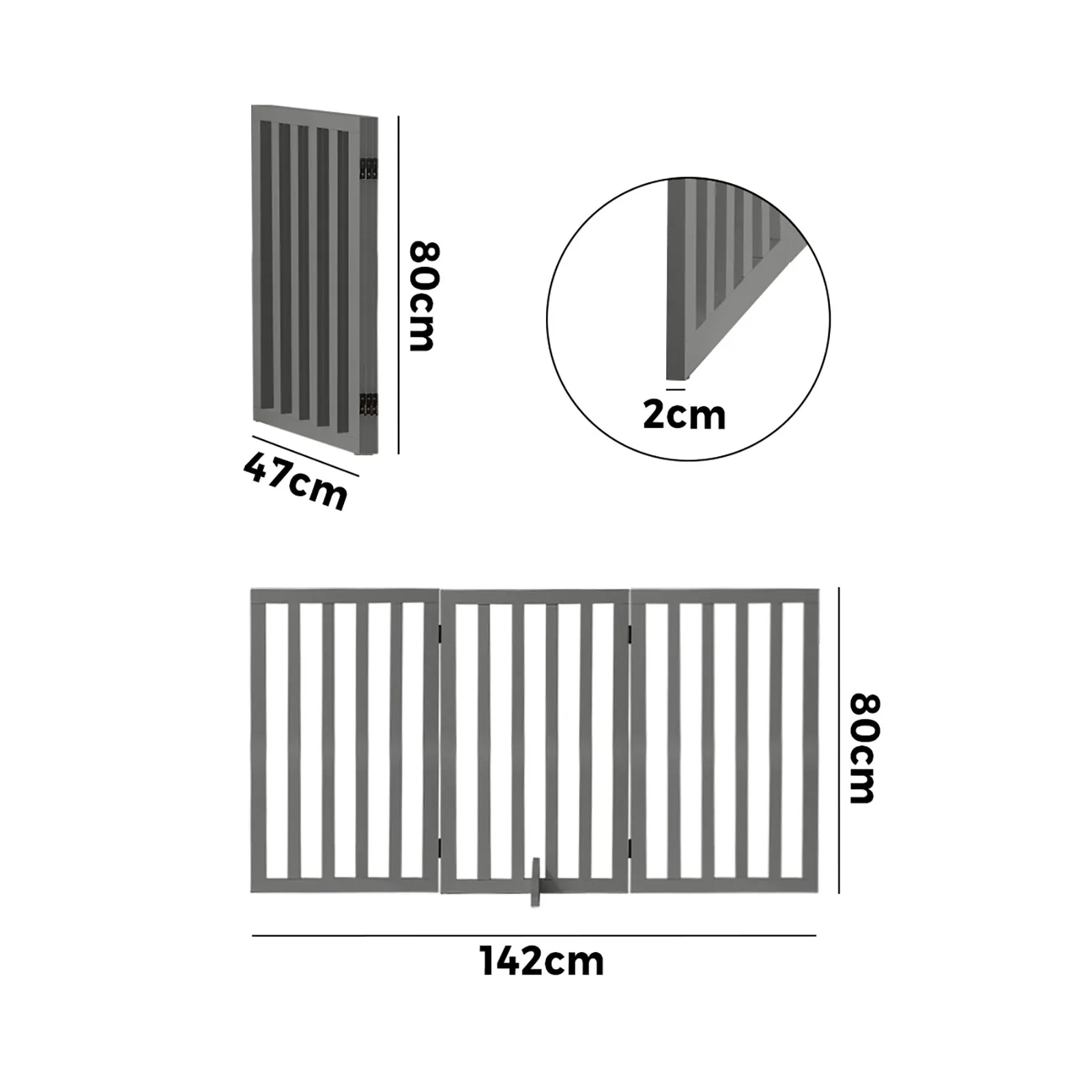 Alopet Wooden Pet Gate Dog Fence Grey Safety Stair Barrier Security Door 80cm