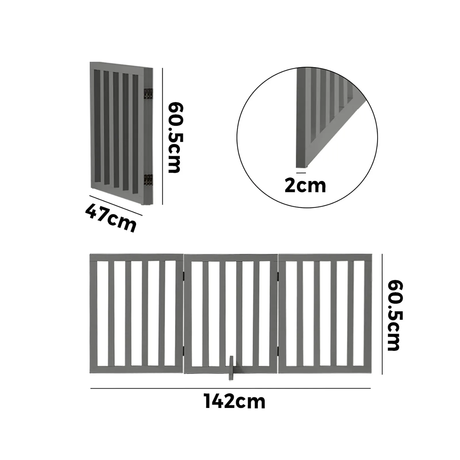 Alopet Wooden Pet Gate Dog Fence Safety Stair Barrier Security Door 3-Panel Grey
