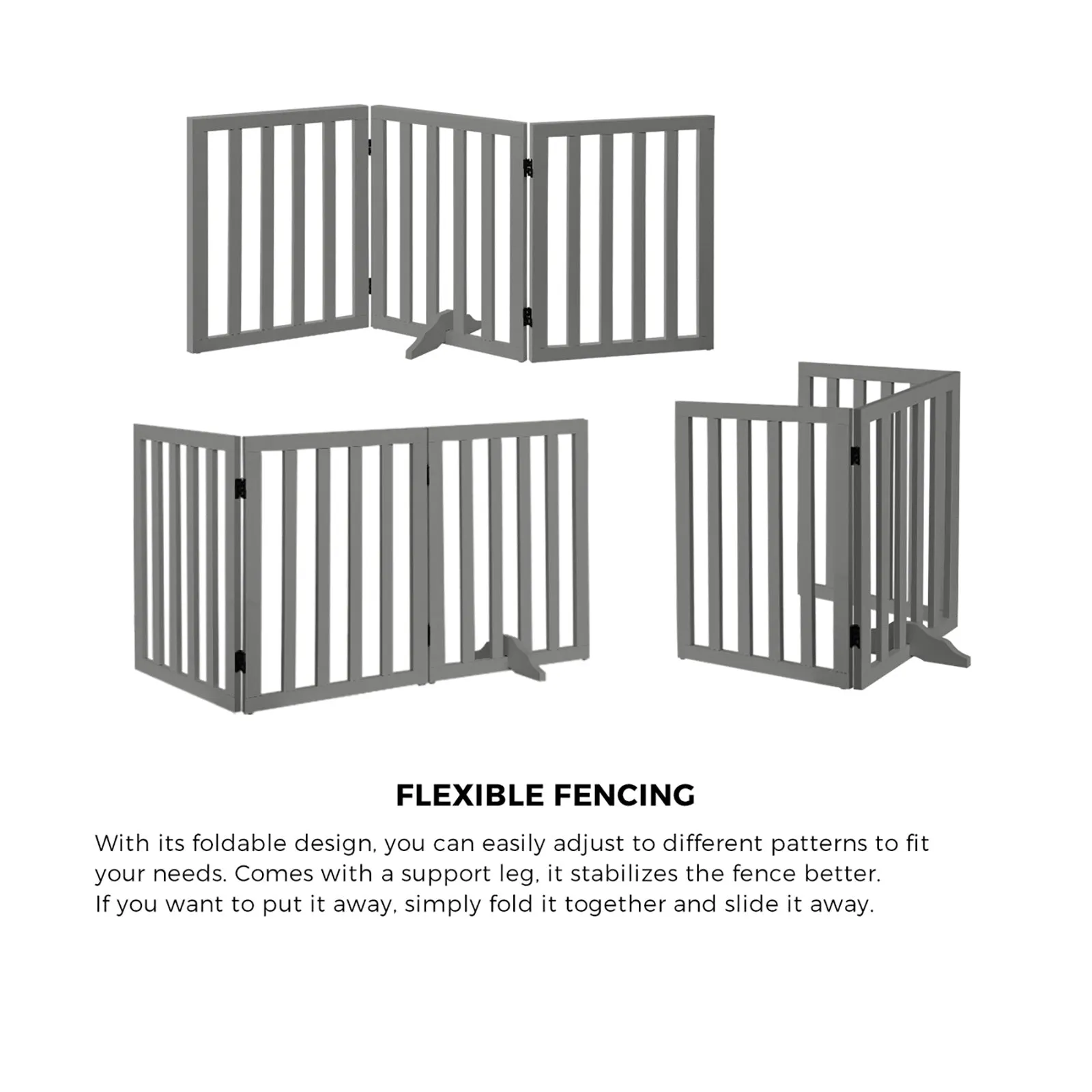 Alopet Wooden Pet Gate Dog Fence Safety Stair Barrier Security Door 3-Panel Grey
