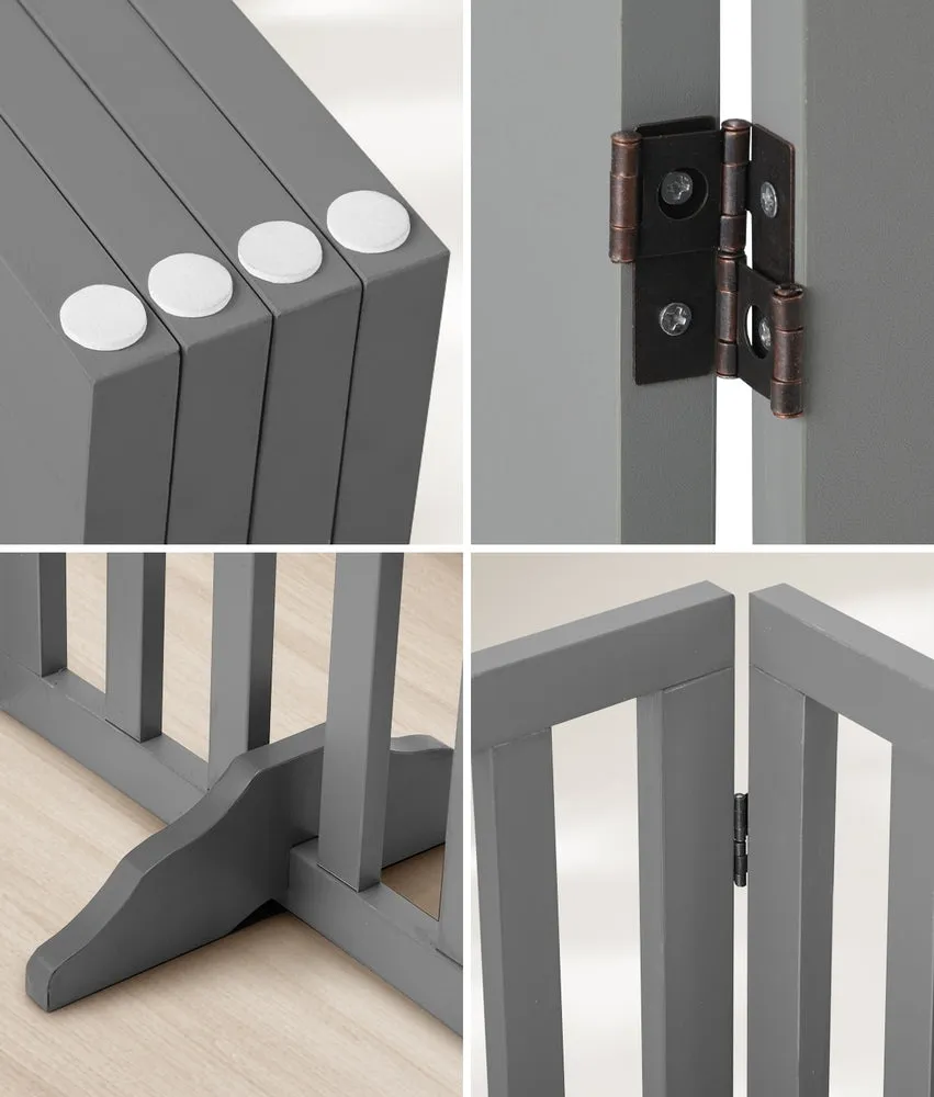 Alopet Wooden Pet Gate Safety Stair Barrier 4-Panel Grey