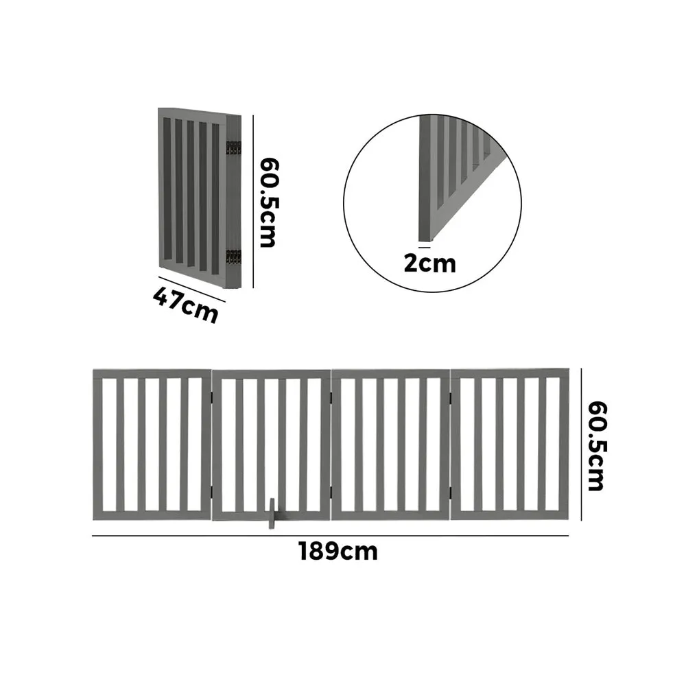 Alopet Wooden Pet Gate Safety Stair Barrier 4-Panel Grey