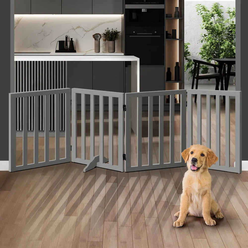 Alopet Wooden Pet Gate Safety Stair Barrier 4-Panel Grey