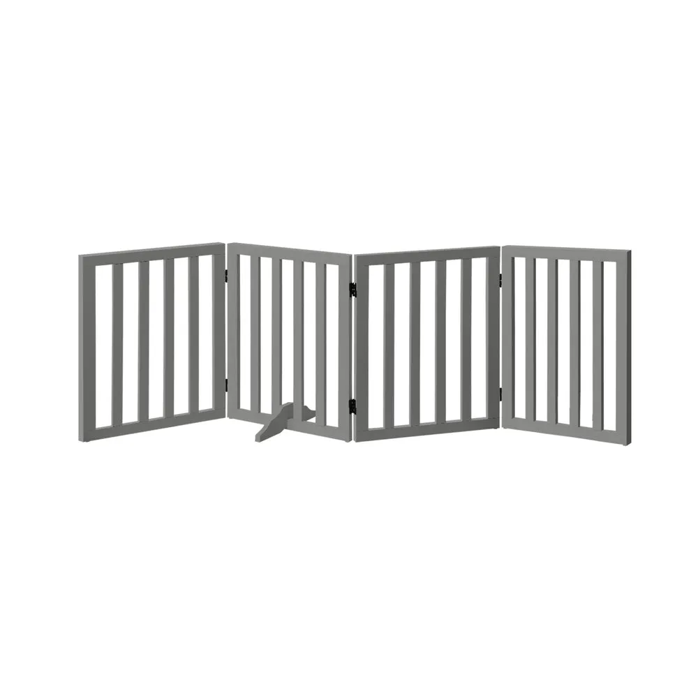 Alopet Wooden Pet Gate Safety Stair Barrier 4-Panel Grey