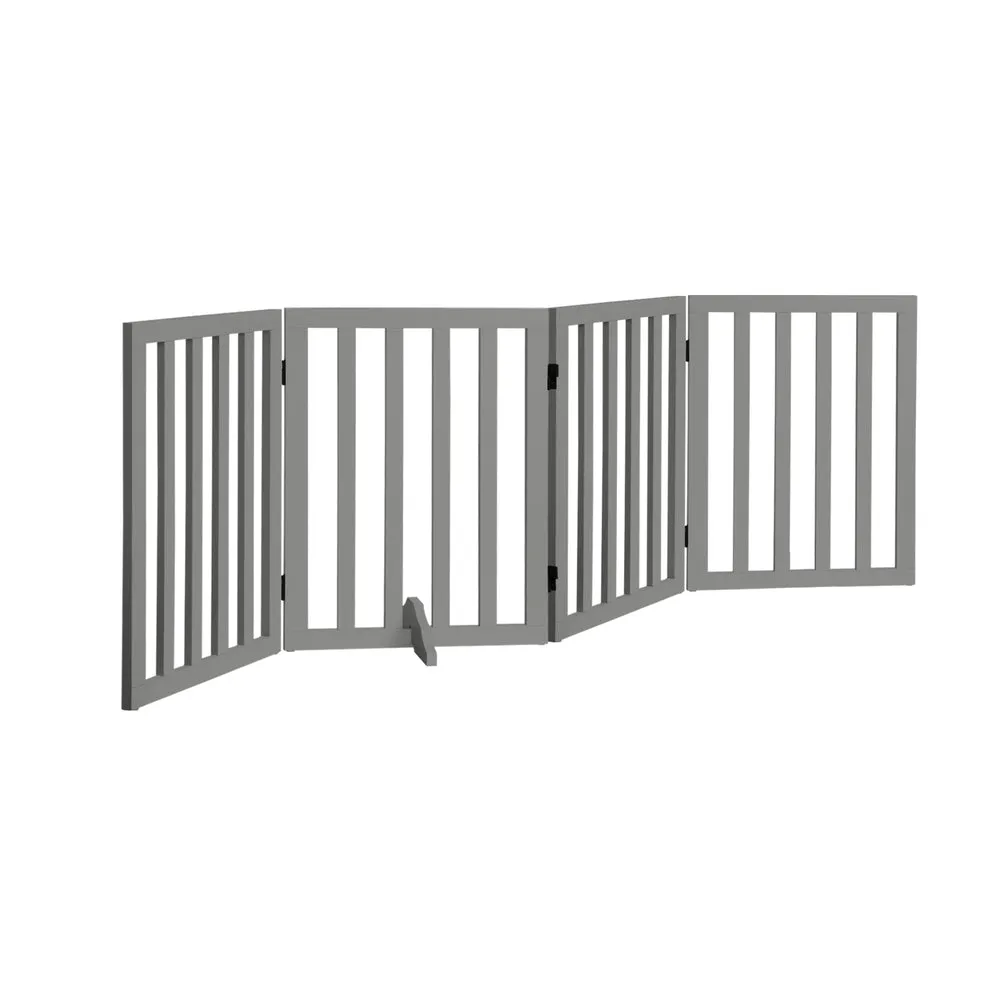 Alopet Wooden Pet Gate Safety Stair Barrier 4-Panel Grey