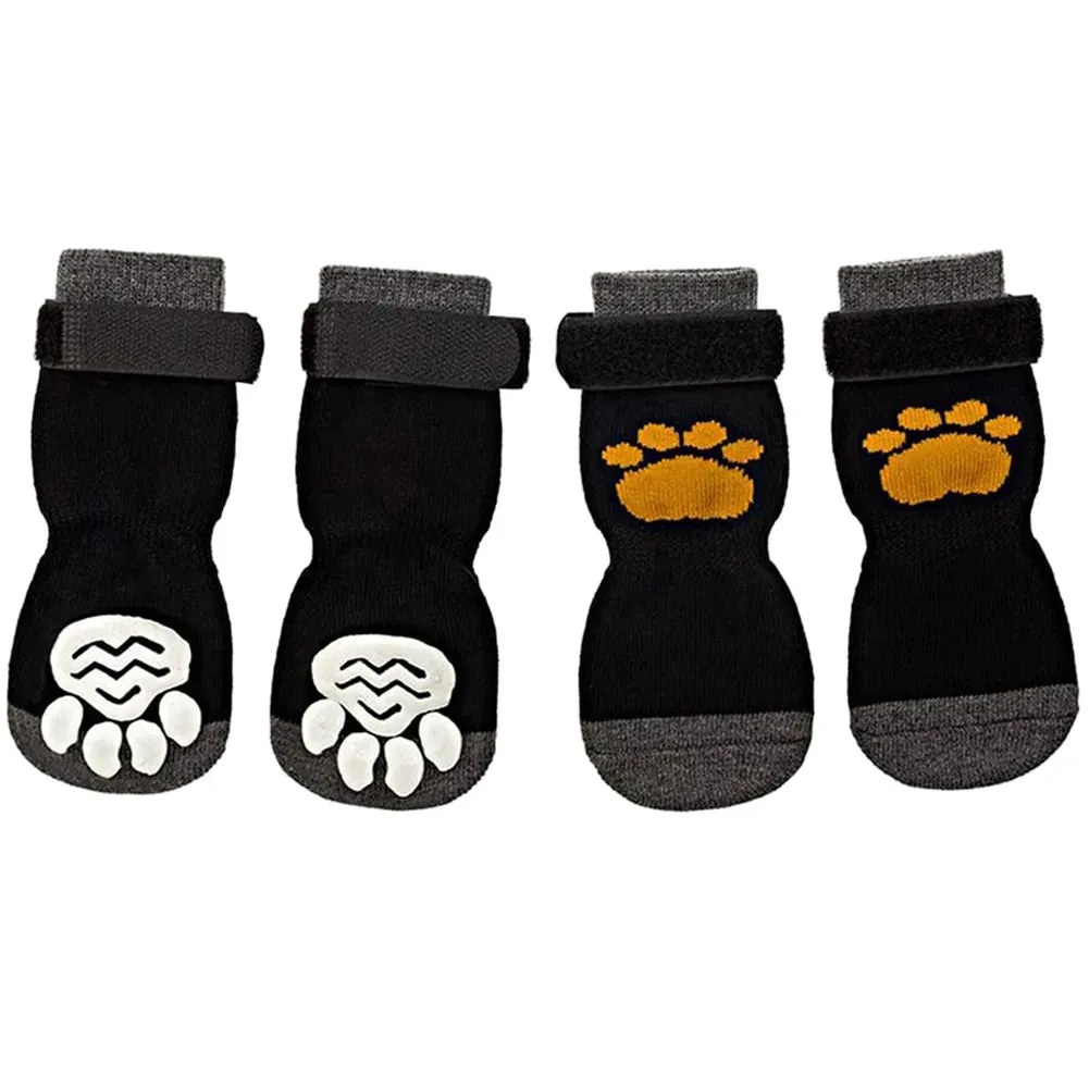 Anti-Slip Dog Socks 4pcs - Paw Protector with Traction Control - Adjustable Indoor Wear Knitted Pet Socks with Rubber Reinforcement