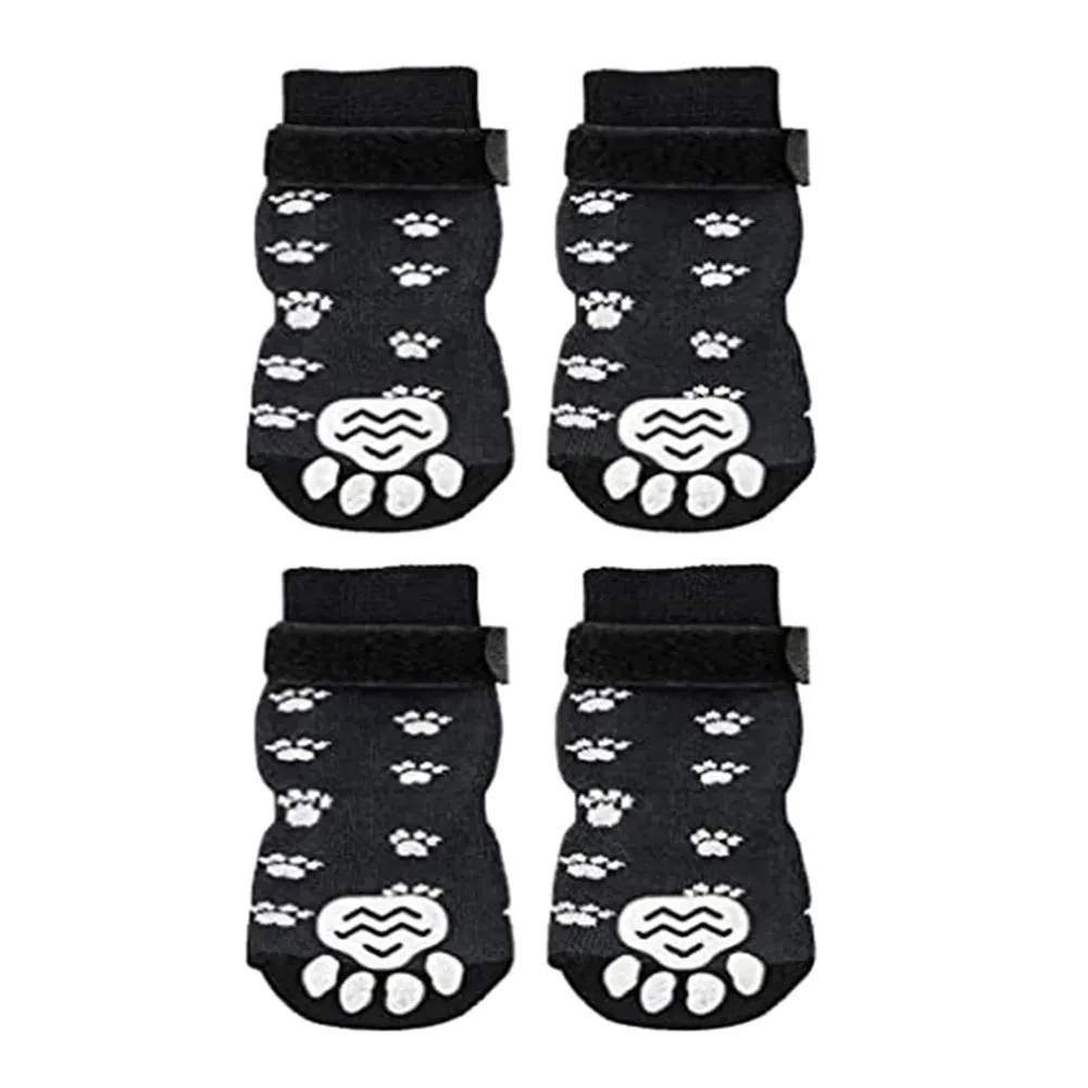 Anti-Slip Dog Socks 4pcs - Paw Protector with Traction Control - Adjustable Indoor Wear Knitted Pet Socks with Rubber Reinforcement
