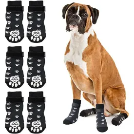 Anti-Slip Dog Socks 4pcs - Paw Protector with Traction Control - Adjustable Indoor Wear Knitted Pet Socks with Rubber Reinforcement