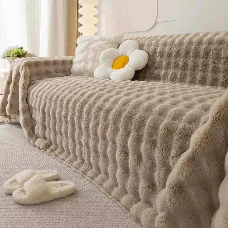 Aria Faux Rabbit Fur Couch Sofa Cover Blanket