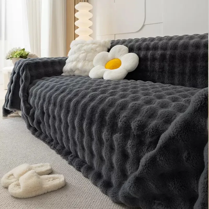 Aria Faux Rabbit Fur Couch Sofa Cover Blanket