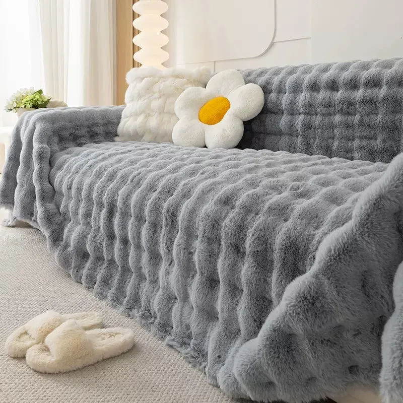 Aria Faux Rabbit Fur Couch Sofa Cover Blanket