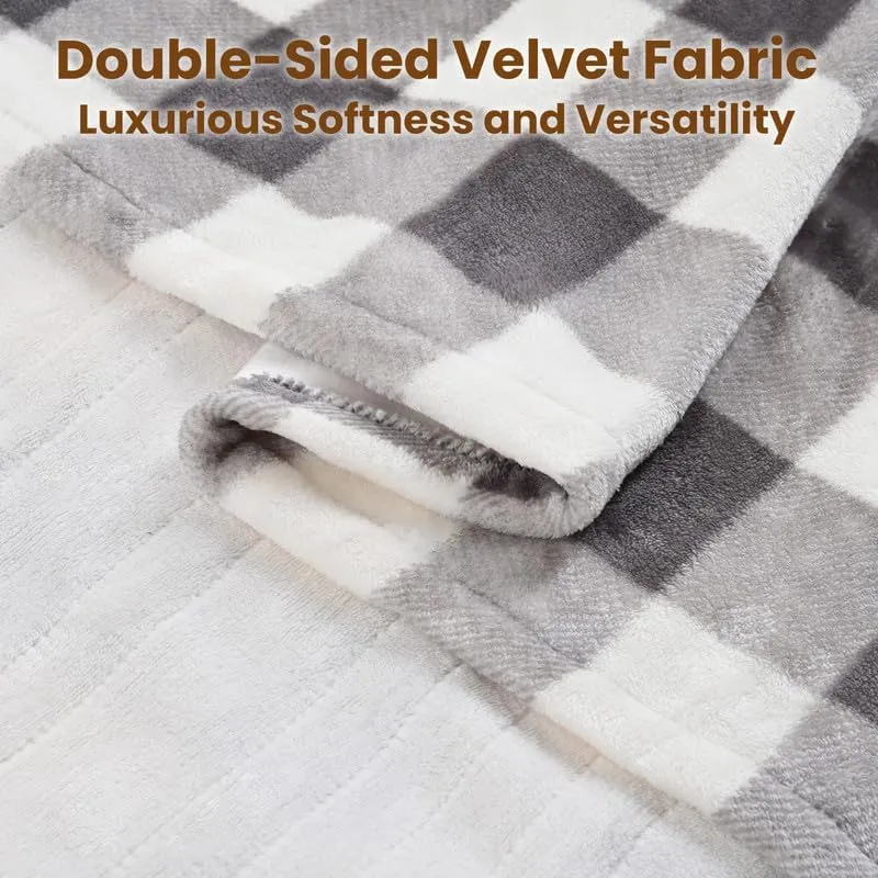 Bearhug Electric Blanket Heated Heating Blanket Twin Size 62"  84" Double Sided Velvet 10 Heating Levels 0.5-12H Auto Off Over-Heat Protect ETL Certification Machine Washable Grey White Plaid