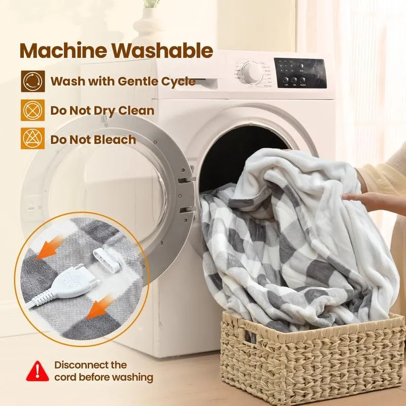 Bearhug Electric Blanket Heated Heating Blanket Twin Size 62"  84" Double Sided Velvet 10 Heating Levels 0.5-12H Auto Off Over-Heat Protect ETL Certification Machine Washable Grey White Plaid
