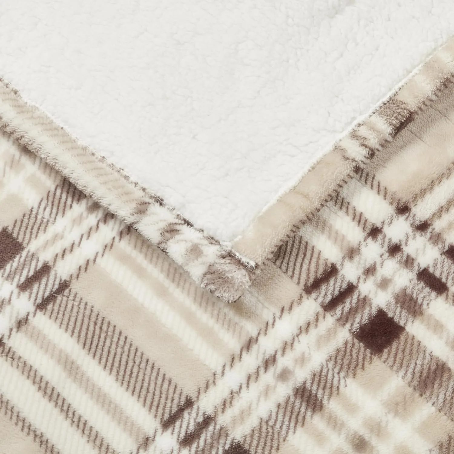 Beautyrest Reversible Sherpa to Fleece Electric Wrap Poncho Blanket Shawl Wearable, Auto Shut Off, Virtually Zero EMF, Multi Heat Setting, UL Certified, Machine Washable, Tan Plaid 50" x 64"