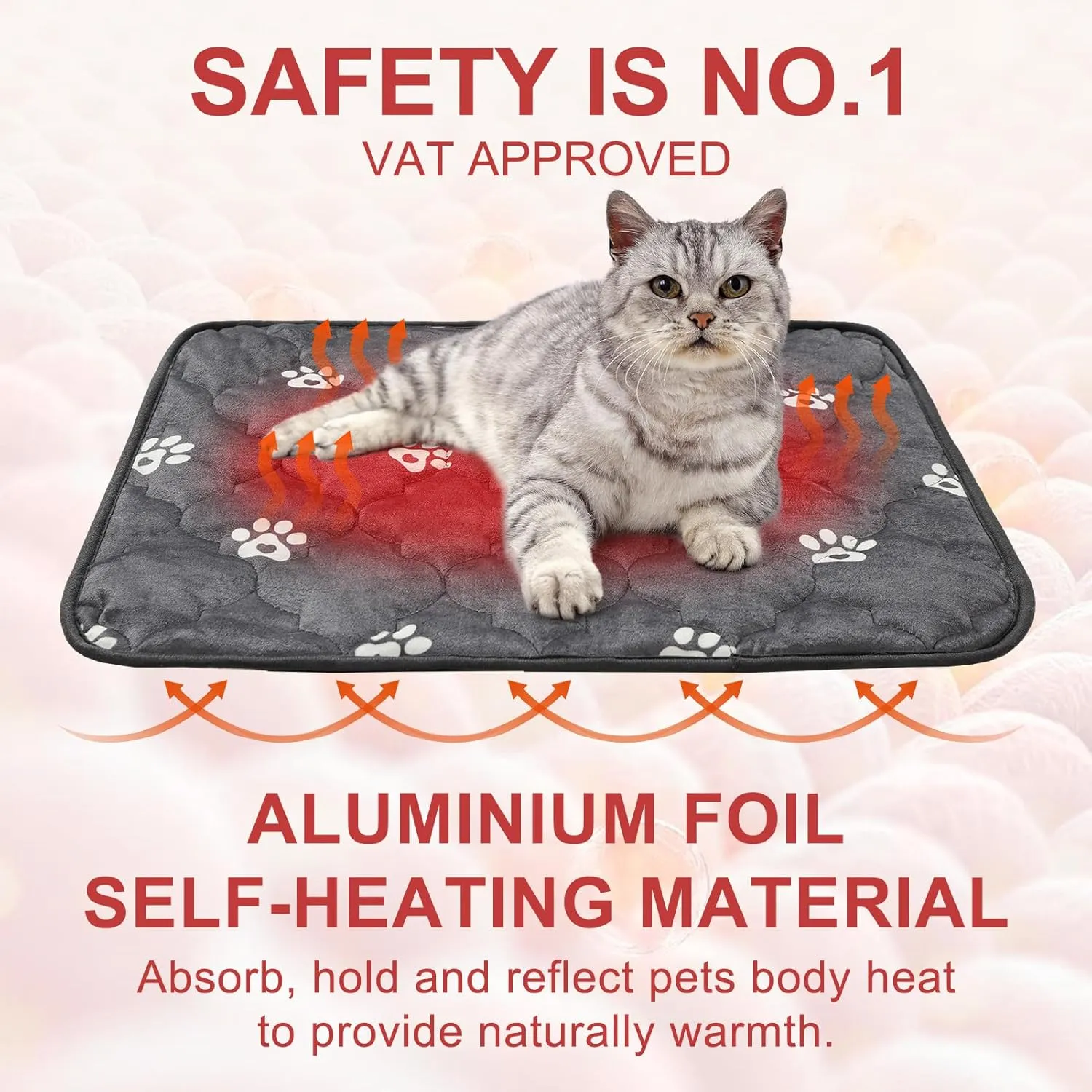 BEAUTYZOO Self Warming Cat Bed Pad, Self Heating Dog Bed Mat, Heated Cat Bed for Indoor Outdoor Cats, Thermal Warmer Pet Pad for Kitten Puppy Washable Non-Slip Chew Proof, 1 Pack 28 x 45 Inches Gray