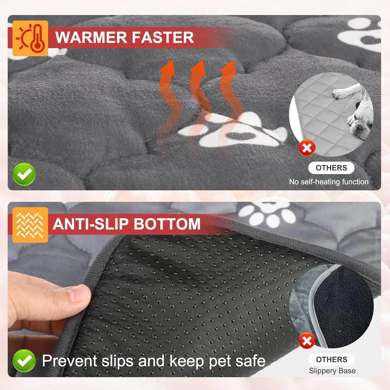 BEAUTYZOO Self Warming Cat Bed Pad, Self Heating Dog Bed Mat, Heated Cat Bed for Indoor Outdoor Cats, Thermal Warmer Pet Pad for Kitten Puppy Washable Non-Slip Chew Proof, 1 Pack 28 x 45 Inches Gray
