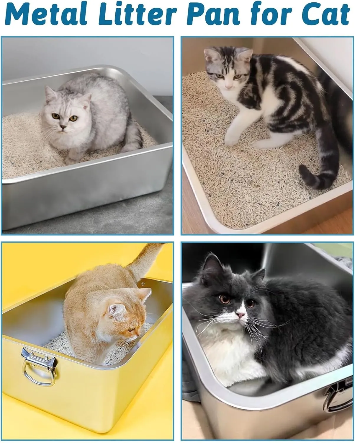 BNOSDM Stainless Steel Cat Litter Box, Metal Litter Pan with Handles (17.7'' x 14'' x 6'') Rustproof High Sides Toilet with Litter Sifting Scoop for Cats & Rabbits