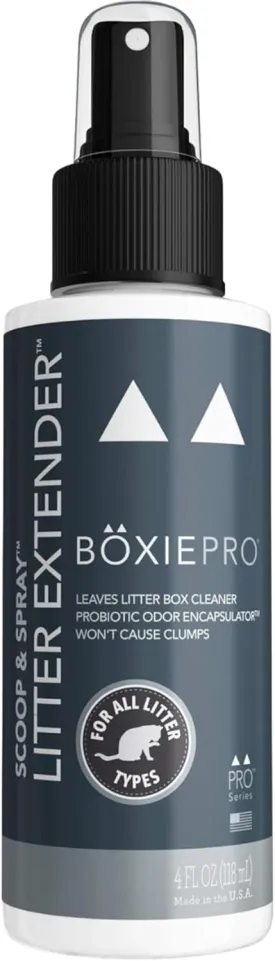 Boxie Pro Probiotic Unscented Scoop & Spray Litter Extender, 4 oz, Odor Eliminator, Extends Litter Life, Safe for All Litter Types, Wont Cause Clumping, Pet & Cat Odor Control