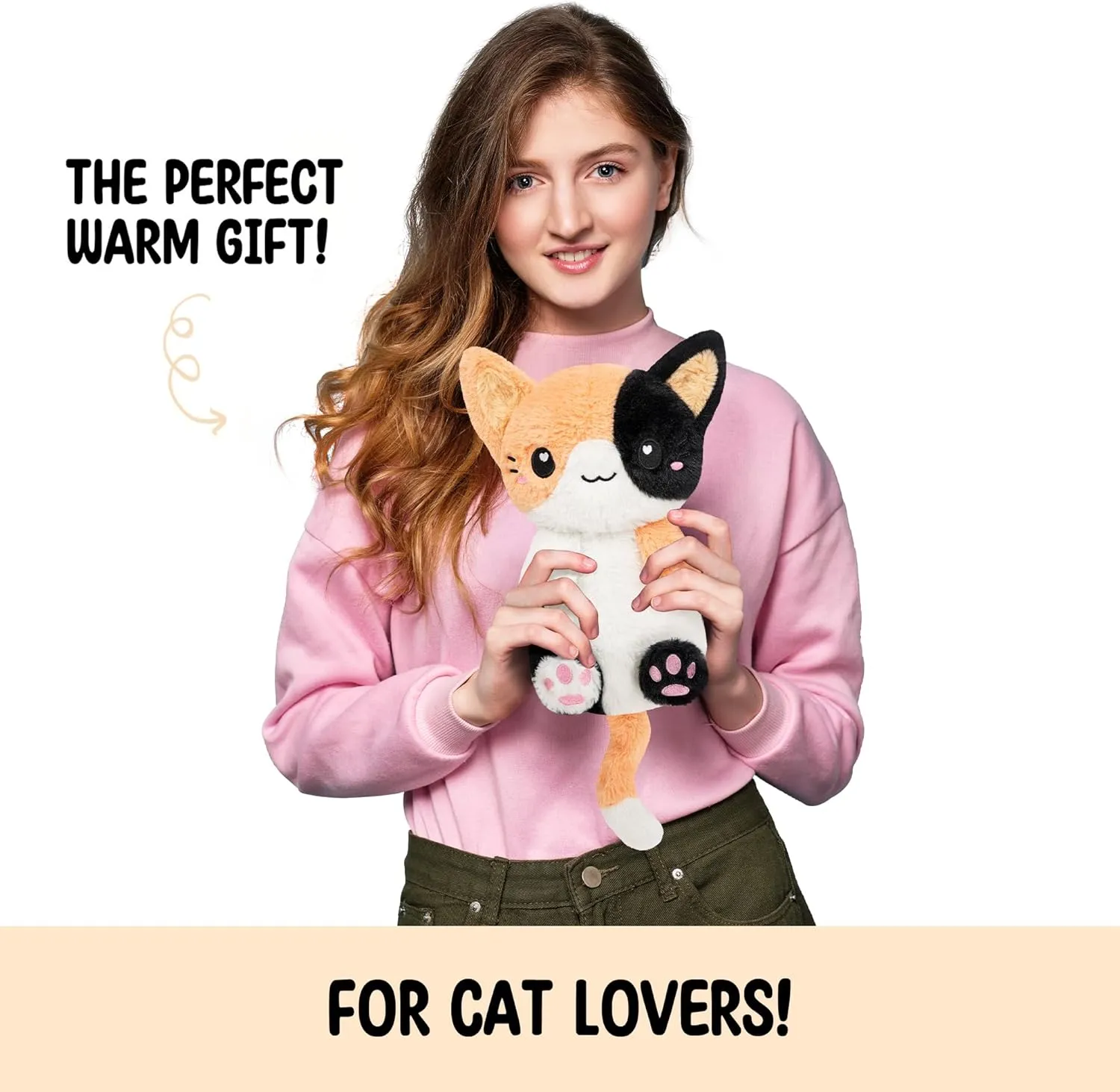 Calico Cat Microwavable 1.5 lbs Unscented Heating Pad for Women and Kids- Cute Soft Cozy Pillow Plush Heatable Warm Stuffed Animals - Kawaii Hot and Cold Plushie - Calico Cat Gifts for Girls and Women