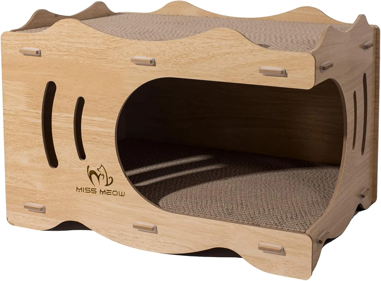 Cat Scratching Bed for Indoor Cats, Large Cat House with Scratch Pad, Foldable Cat Cave Bed,17"x13"x13" (Side Open)