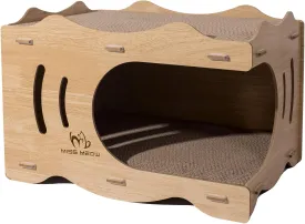 Cat Scratching Bed for Indoor Cats, Large Cat House with Scratch Pad, Foldable Cat Cave Bed,17"x13"x13" (Side Open)