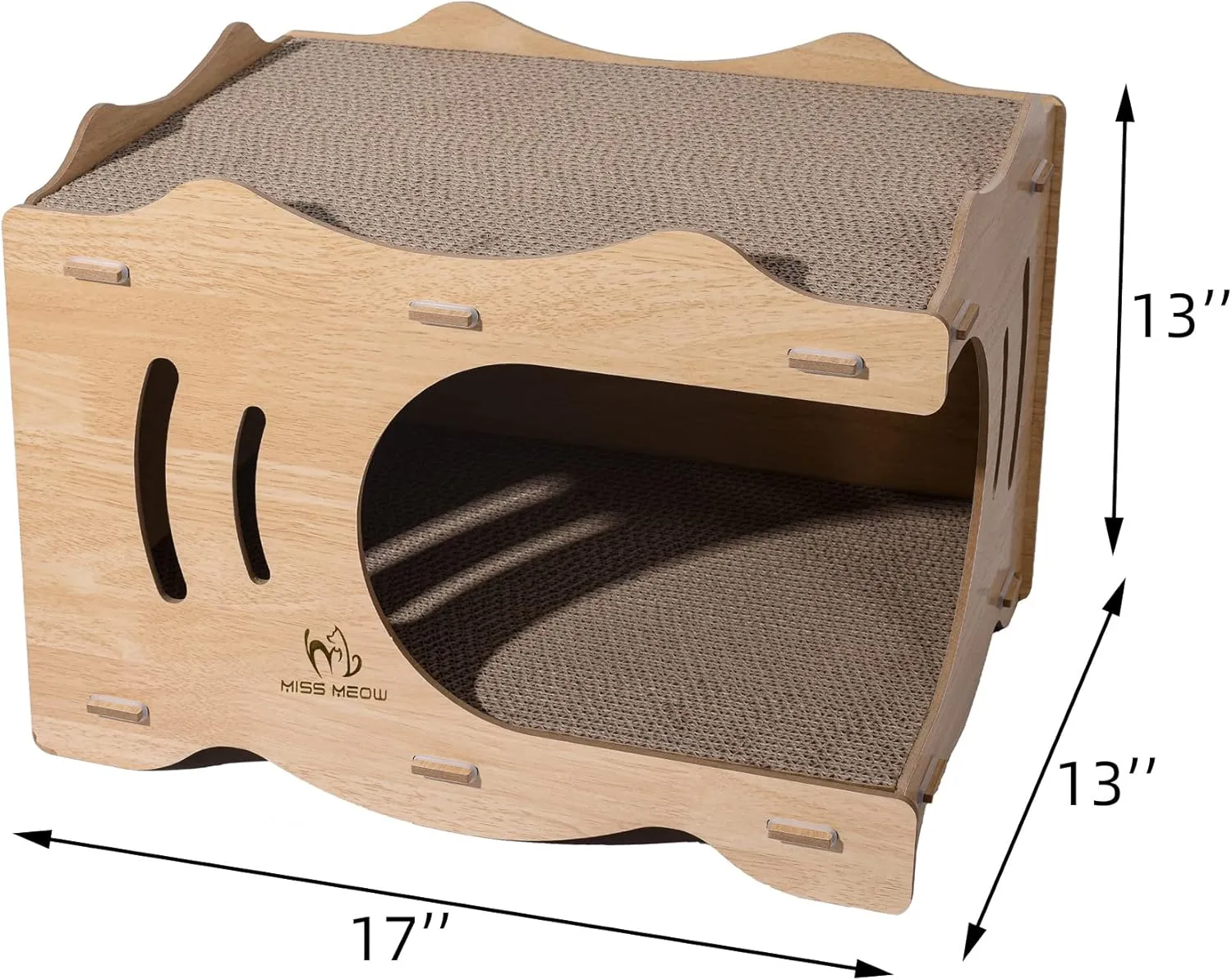 Cat Scratching Bed for Indoor Cats, Large Cat House with Scratch Pad, Foldable Cat Cave Bed,17"x13"x13" (Side Open)