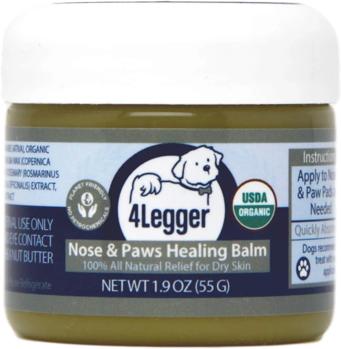 Certified Organic Dog Paw Balm Heals, Repairs, Moisturizes, Restores Dry, Cracked Paws, Elbows, Snout, Creates Protective Barrier Against Snow, Ice All-Natural Paw Protector, Vegan, USA Made