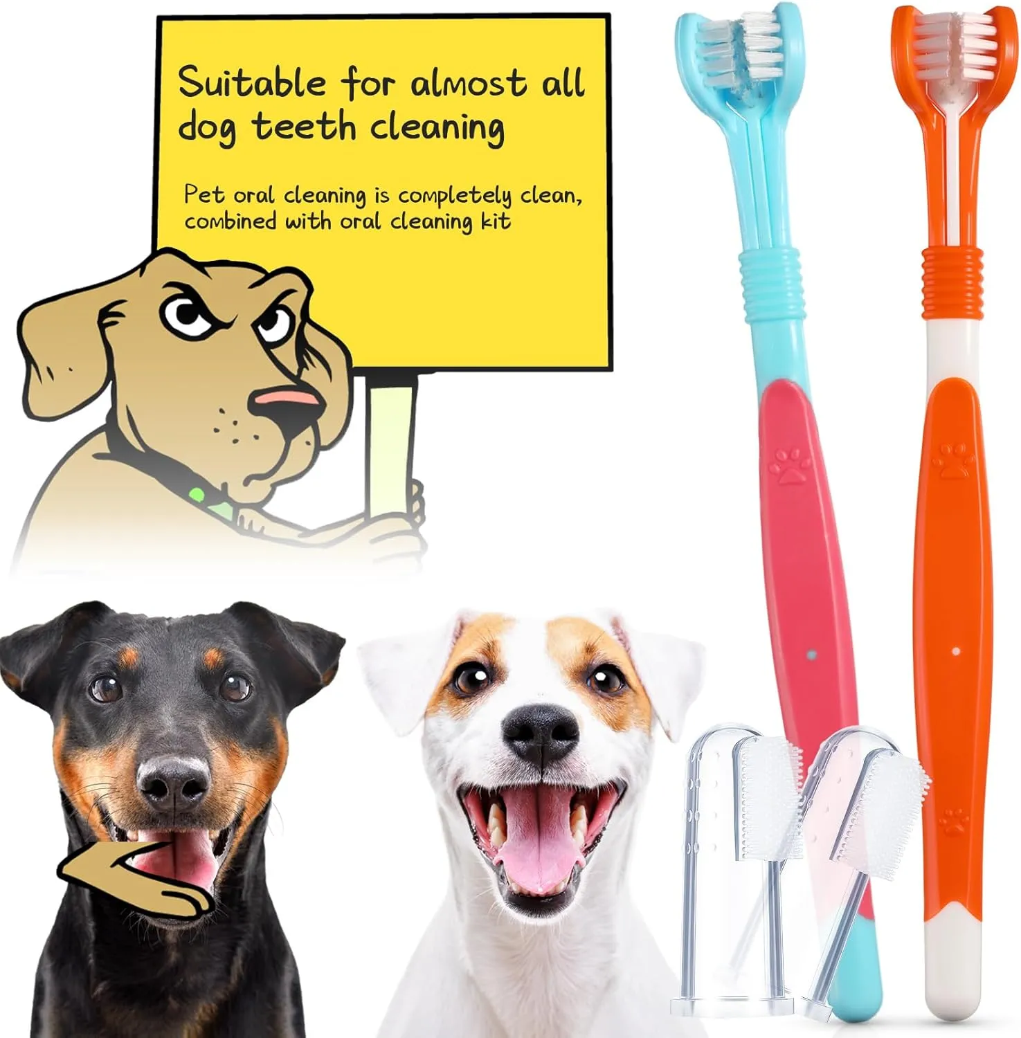 CHENGU 7 Pcs Dog Teeth Cleaning Kit Includes Tooth Scaler and Tarter Remover Scraper 3 Head Pet Toothbrush and Dog Finger Toothbrush Plaque Remover Tools (Classic Style,Blue Red and Orange)