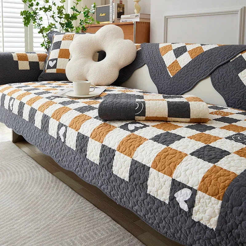 Cotton Plaid Non-Slip Anti-Scratch Couch Cover