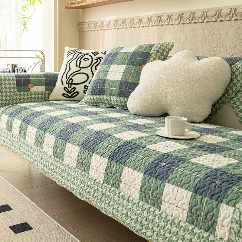 Cotton Plaid Non-Slip Anti-Scratch Couch Cover