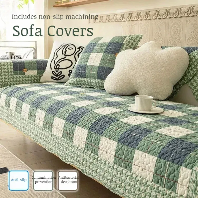 Cotton Plaid Non-Slip Anti-Scratch Couch Cover
